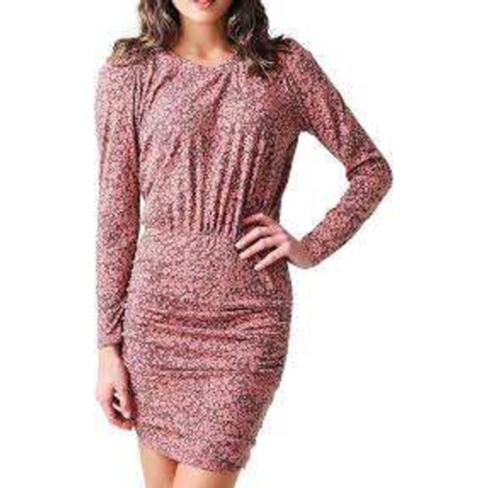 Sundry Anthropologie NEW Blush Floral Ruched Leopard Mini Dress XS Stretch